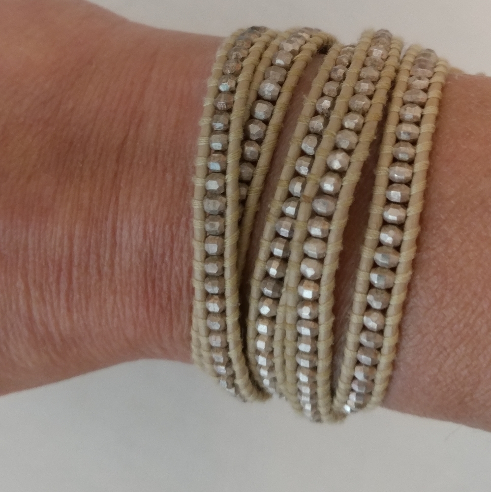 Chan Luu Wrap Bracelet Tan Leather Gold Tone Bead